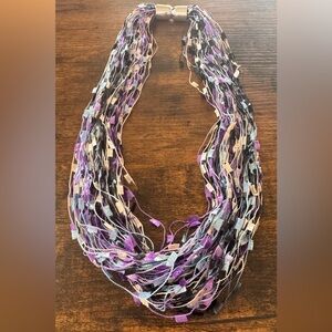 Purple and Black Multi-Strand Necklace with Intricate Design